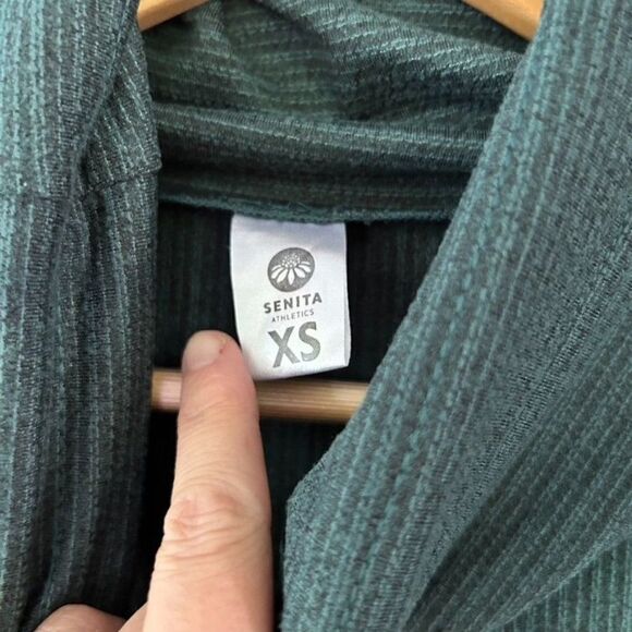 Senita Athletics XS Cowl Neck Sweater Long Sleeve Striped Blue Green Cropped Poc - Picture 6 of 9
